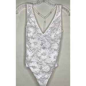 Victoria's Secret White Lace  Glitter Floral Strappy Teddy Bodysuit Small